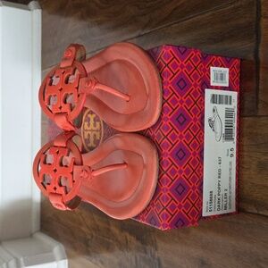 Tory Burch Dark Poppy Red Miller 2 Sandals. Hand Painted. Size 9.5